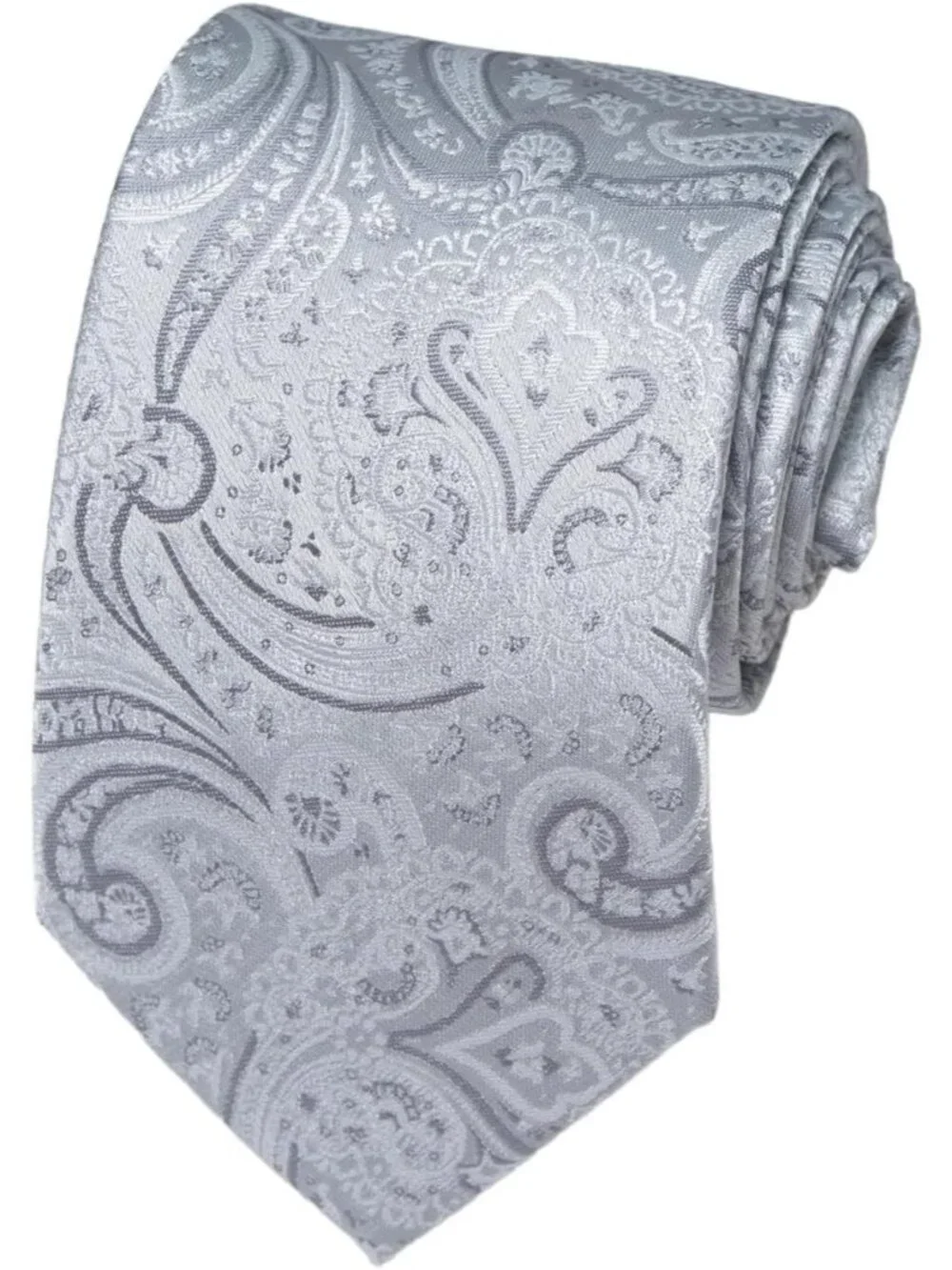 Mens Silver 100% Microfiber Paisley Jacquard Formal Classic Necktie For Business